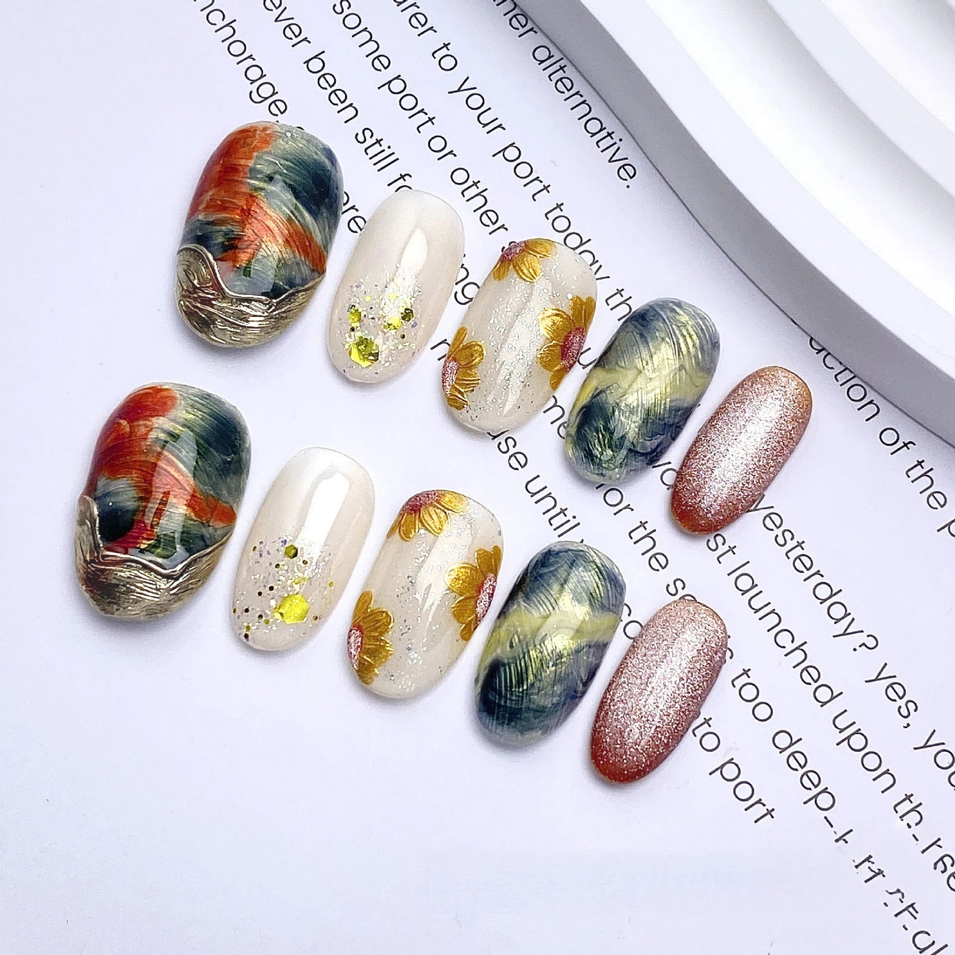 Fantasy Purple Pink Handmade Nails Tips Flower Short Oval False Nail Qme GJ-CDJ-ZB179-S