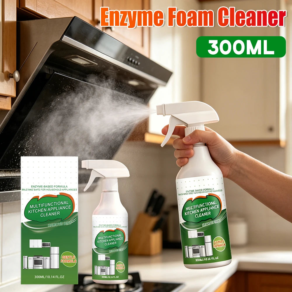 300ml Enzyme Foam Cleaner Heavy Duty Enzyme Oil Stain Remover Enzyme-Powered Grease Remover for Stovetops Range Hoods and Ovens Qme