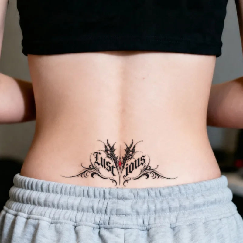 Gothic Dark English Tattoo Sticker Temporary Tattoo, Long-Lasting Waterproof Mysterious Sexy Slogan Fake Tattoo for Women Leg Ch Qme