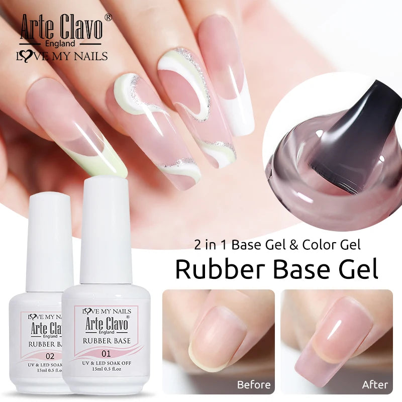 Arte Clavo Rubber Base Coat Nail Gel Polish Jelly Semi Transparent Qme