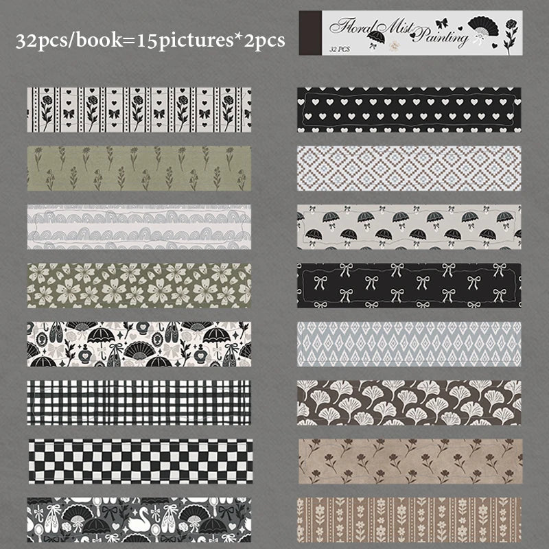 Floral Plaid Bow Long Sticker Book, Countryside Journal Base Paper for Border & Layout Decoration Qme PURPLE