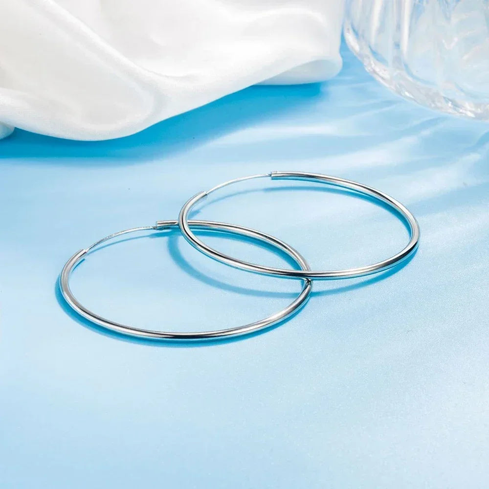 popular 925 Sterling Silver Round Hoop Earrings For Women lady 5/6CM Diameter wedding party Fashion Jewelry Couple Gift Qme