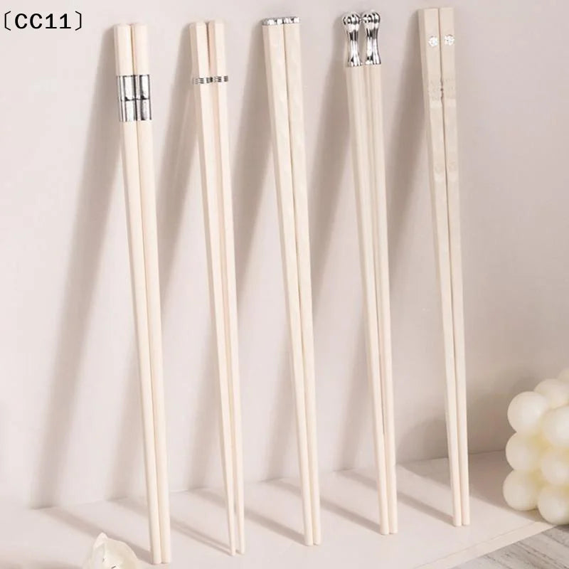 5 10Pairs White Gold Chopsticks Healthy Korean Sushi Sticks Reusable Qme