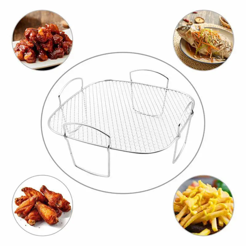 1Pc Air Fryer Grille Suitable For Air Fryers Oven Grill Stainless Steel Stackable Grill Kitchen Utensils Cook Multiple Foods. Qme