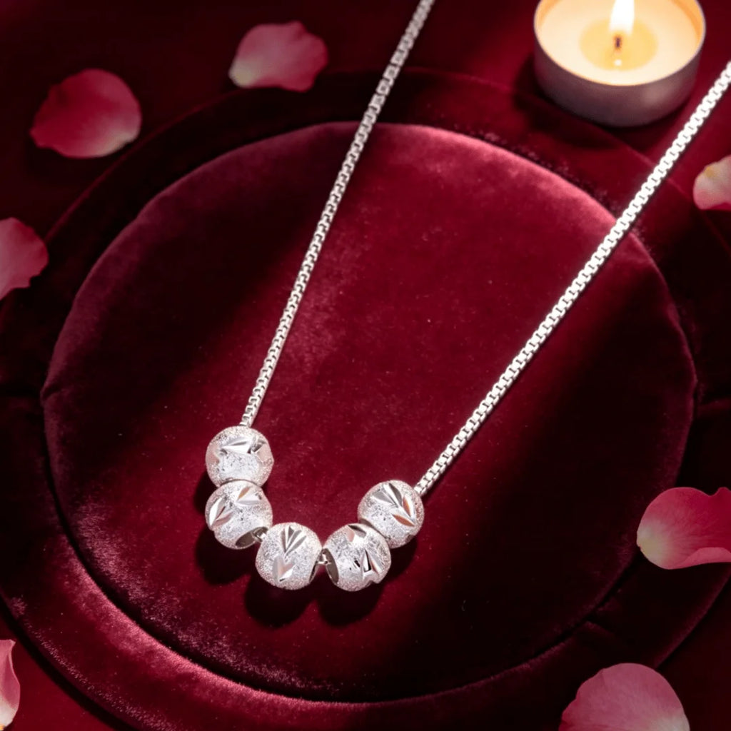 Cute Noble 925 Sterling Silver beautiful lucky beads Chain Necklace For Women Man Wedding Party Jewelry gift Qme