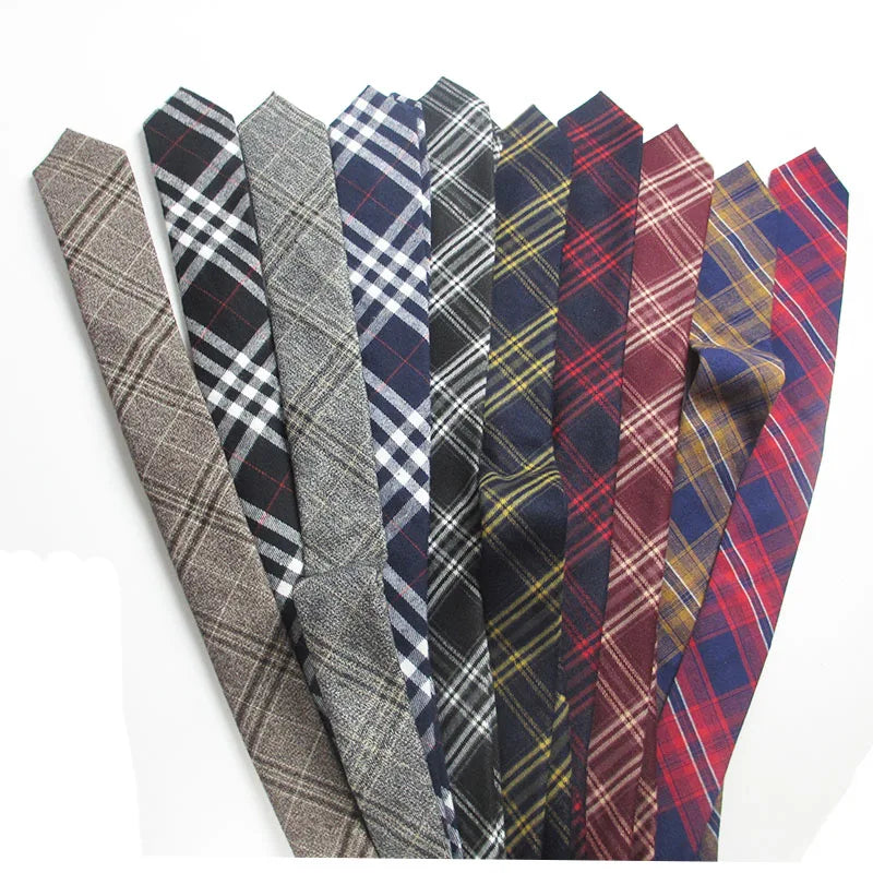Fashion Woven Cotton Ties Men Skinny Neck Tie Wedding Casual Plaid Qme