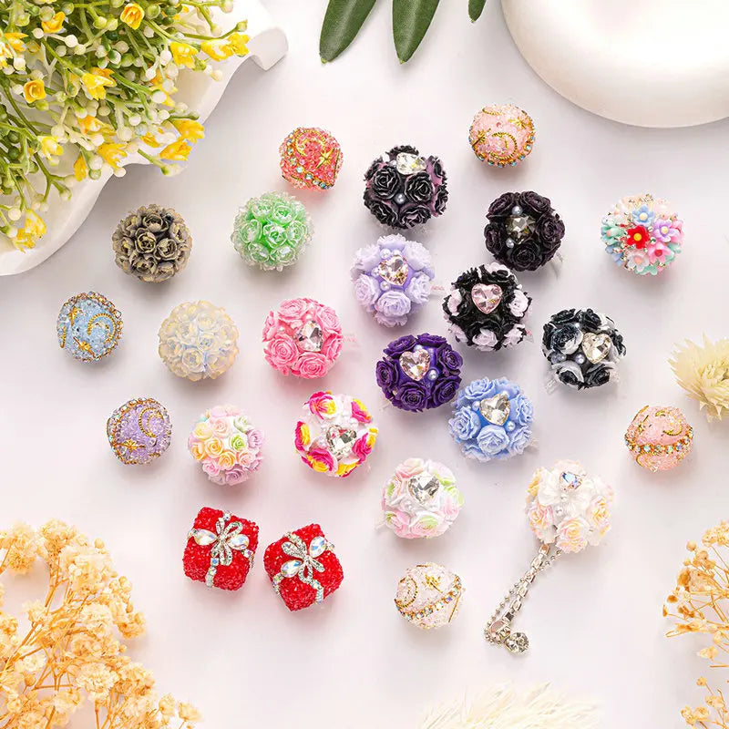 1PCS 16mm Rhinestone Ball Beads Moon Star Flower Loose Spacer Beads for Jewelry Making DIY Craft Supplies Christmas Decoration Qme