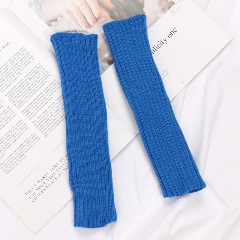 Women Long Fingerless Gloves Fashion Winter Warmer Mitten Arm Sleeve Qme ROYAL BLUE length 30cm