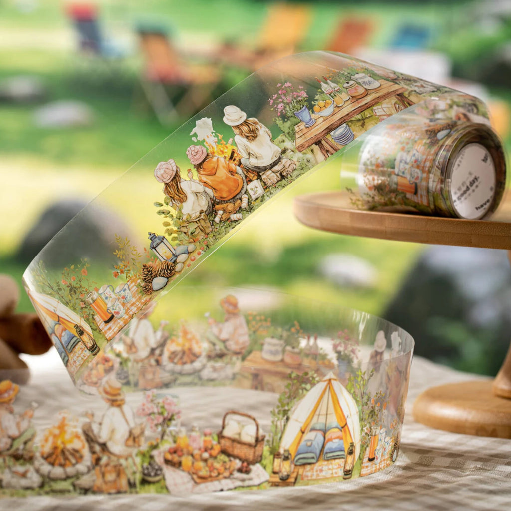 1 Roll Nature Camping Theme Scenic PET Tape for Scrapbooking DIY Collage Material Phone Case Notebook Decoration Qme