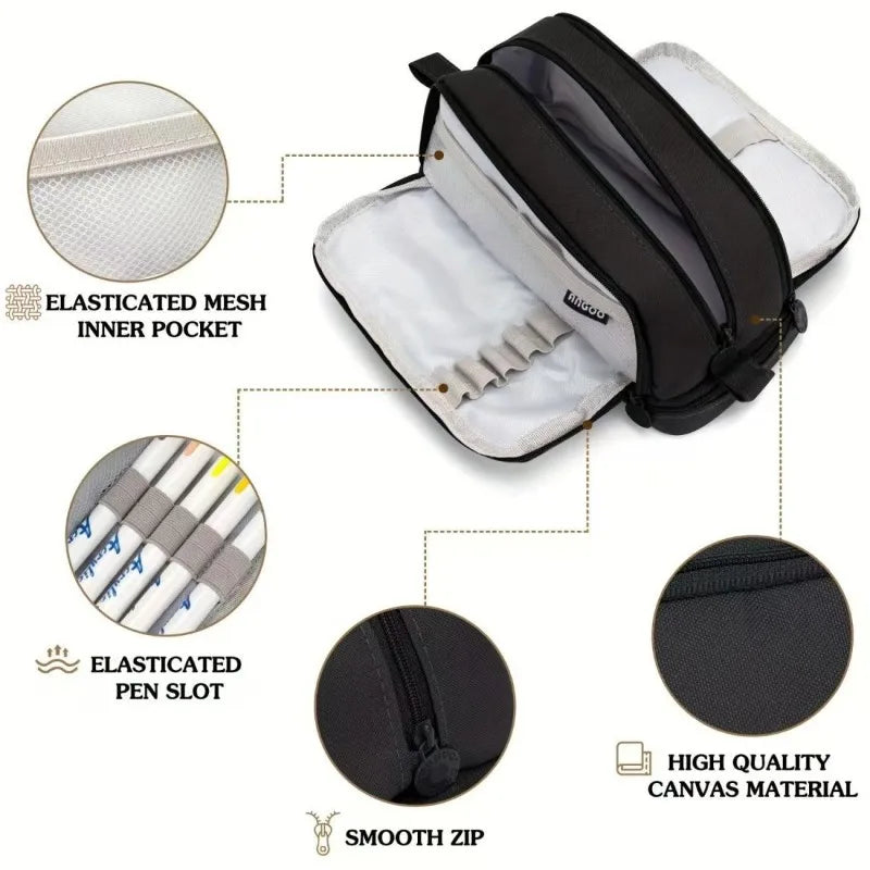 Large Capacity 4 Compartments Pencil Pouch Bag Zipper Portable Handle Qme