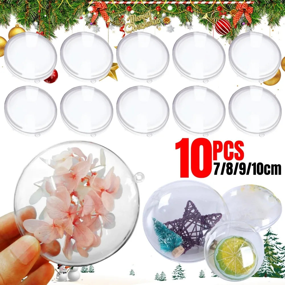 10PCS Christmas Balls Home Decor Wedding Christmas Party decoration Transparent Flat Ball 7/8/9/10cm DIY Christmas Tree Ornament Qme
