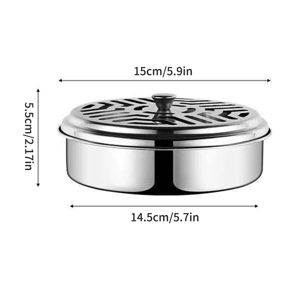 Stainless Steel Mosquito Coils Holder round Tray with Cover Easy to Clean Anti-Mosquito Supplies for Outdoor Picnic Travel Qme