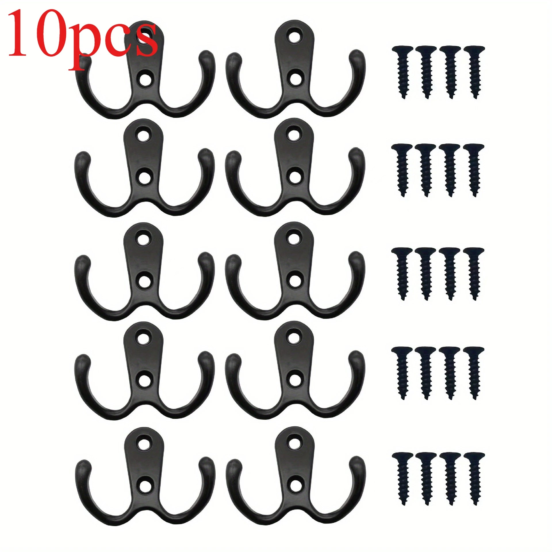 Coat Hook Wall-mounted, Heavy-duty Metal Double Hook With 20 Screws, Wall Single Hook Hanging Robes, Towels, Keys, Jackets Qme black