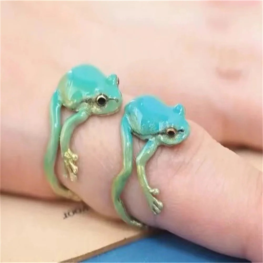 New Green Funny Frog Ring Cute Green Blue Adjustable Animal Ring Suitable for Adult Children Qme bule 1pcs resizable