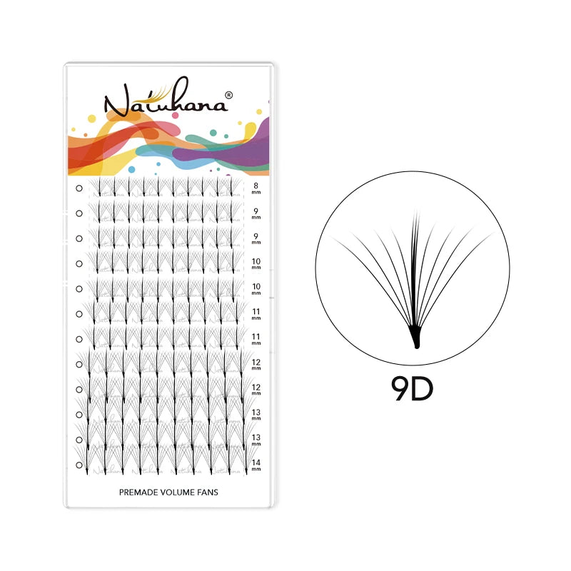 NATUHANA Wispy Premade Fans Pointy Base7D 9D Russia Volume Eyelash Qme Black 9D C 8mm