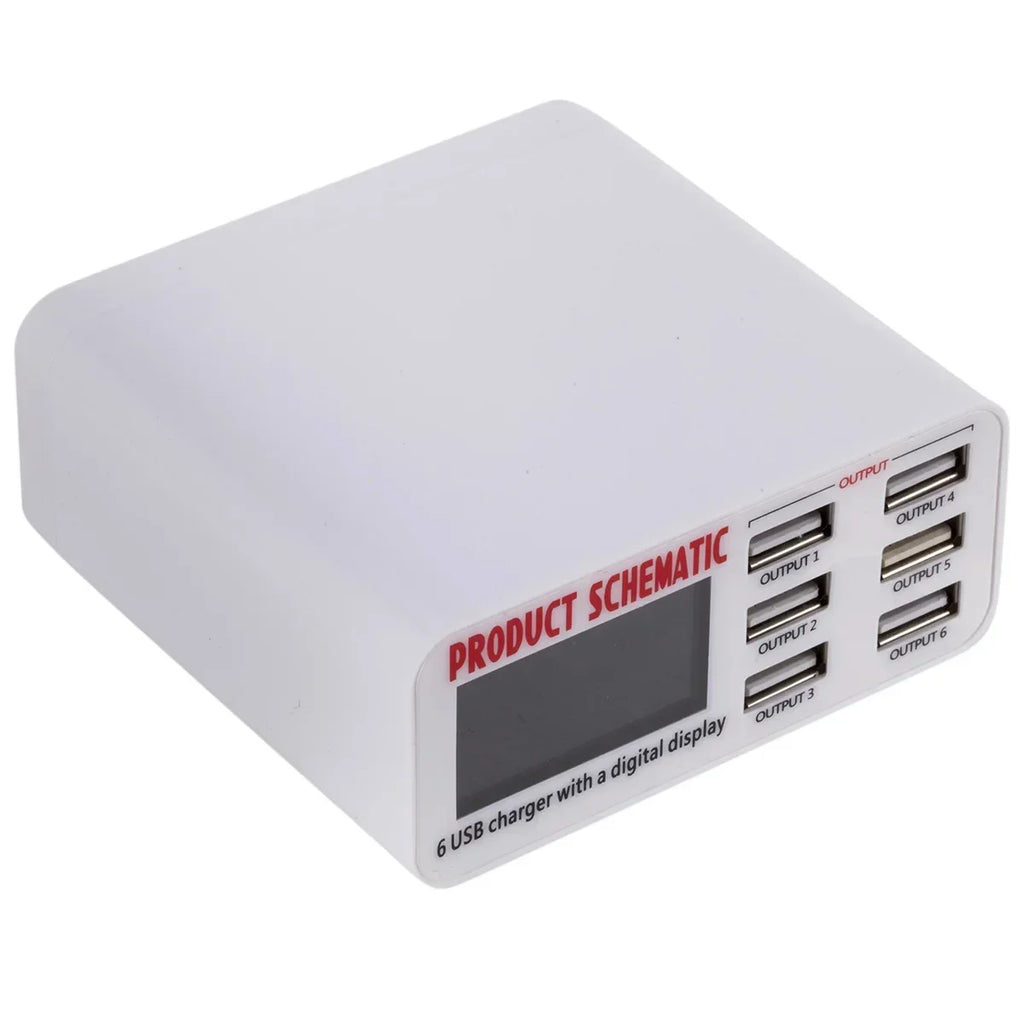6port 6A Smart Multi Port Fast Charge Digital Universal Automatic Identification Charge Independent LCD Display Phone Charger Qme