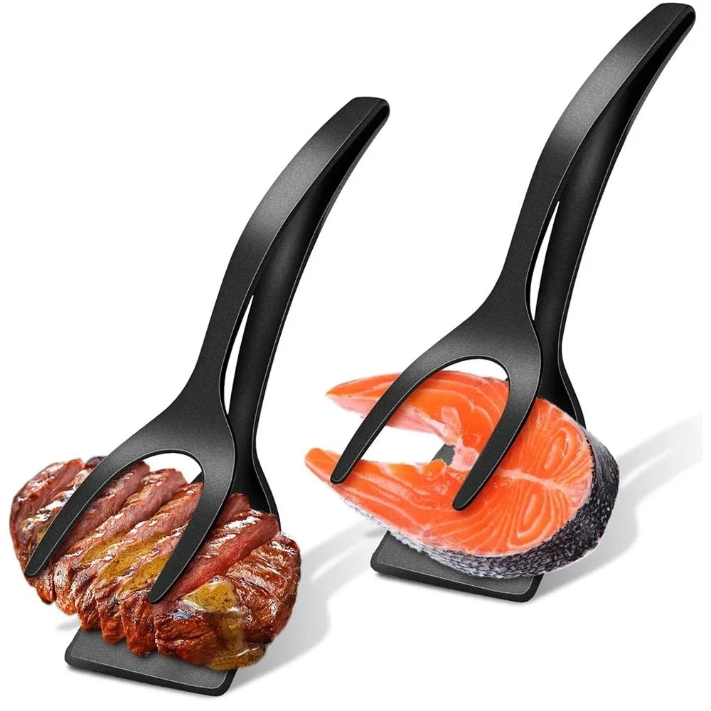 2 in 1 Grip and Flip Egg Flipper Spatula Nylon Non Stick Coating Pancake Fish French Toast Omelet Making Kitchen Cooking Gadget Qme