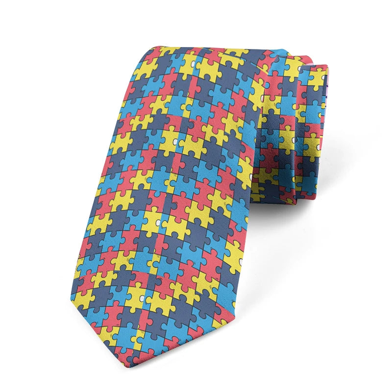 Puzzle Wide Polyester Shirt Suit Tie Men's Fashion Business Unisex Qme style2