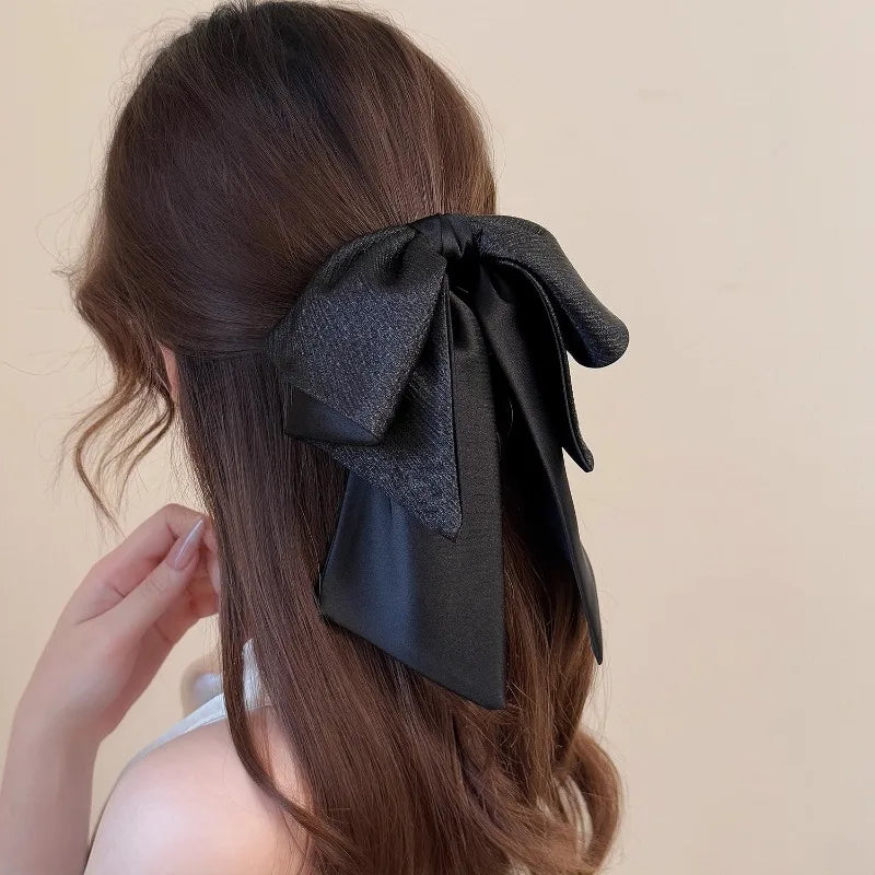 Glossy Pleated Bow Half-up Hair Clip Delicate Ribbon Chic Qme