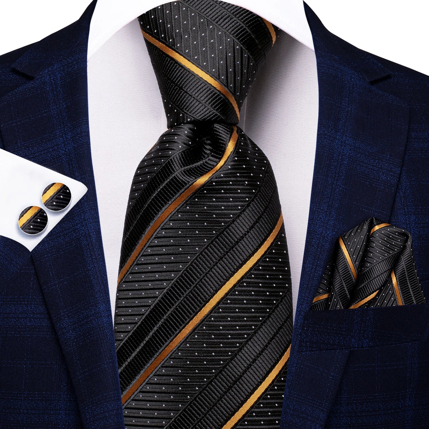 Hi-Tie Striped Light Blue Yellow Pink Men Elegant Necktie Hanky Cufflinks for Tuxedo Fashion Classic Silk Luxury Tie for Man Qme N-3473