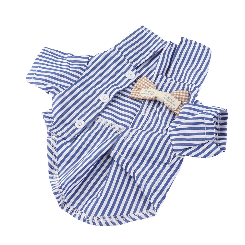Striped Dog Shirt Breathable Short Sleeve Puppy Clothes with Bow Casual Pet Outfit for Teddy Pomeranian Spring Autumn Wear Qme