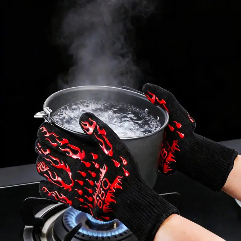 1/2Pcs Non Slip Silicone Oven Gloves BBQ Gloves Fireproof Heat Resistant Cut Resistant Mitts Kitchen Gloves For Barbecue Cooking Qme