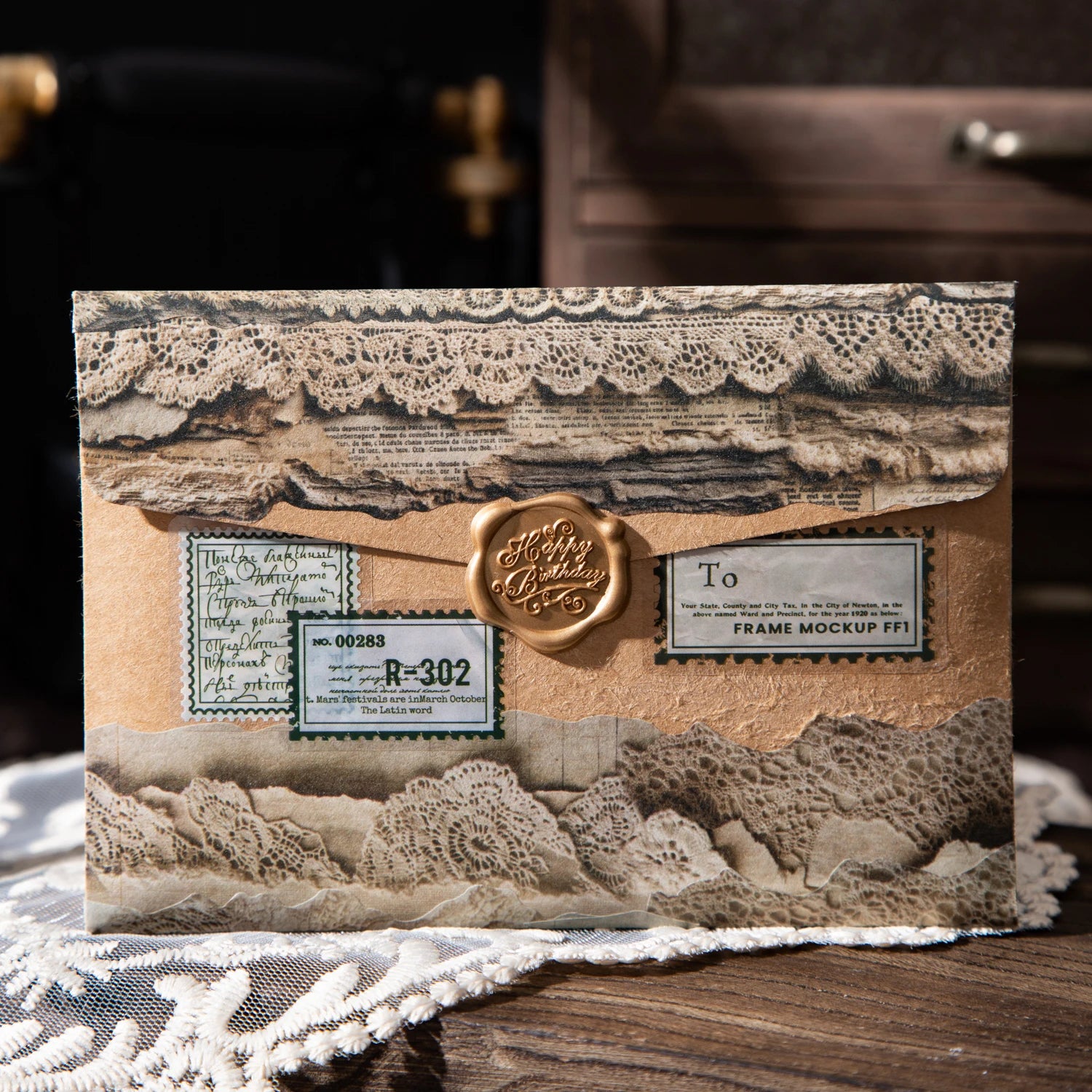 1 Roll Vintage Lace Theme Tape for Background Decoration Scrapbook DIY Collage Phone Case Notebook Decoration Qme