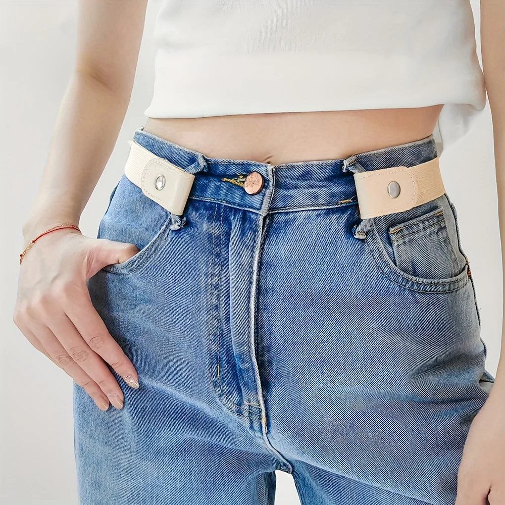 4pcs Macaron Color Casual Style Lazy Belt Accessory, Invisible Elastic No-Hole Belt for Jeans Qme