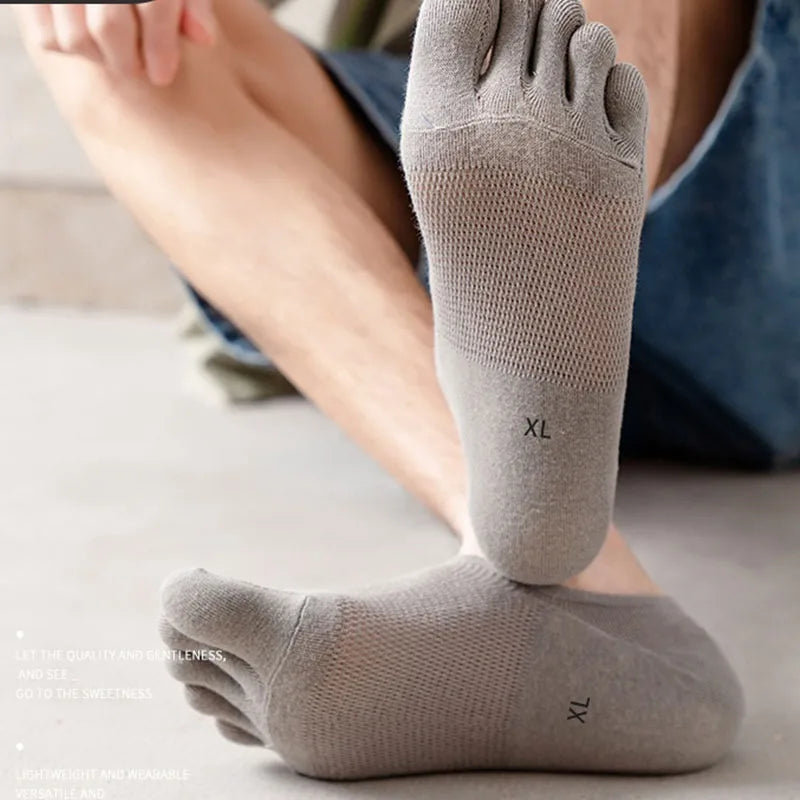 2025 Man Slipper Toe Socks Mesh Hollow No Show Ankle Short Socks Sports Sweat-Absorbing Cotton Breathable Five Finger Boat Socks Qme