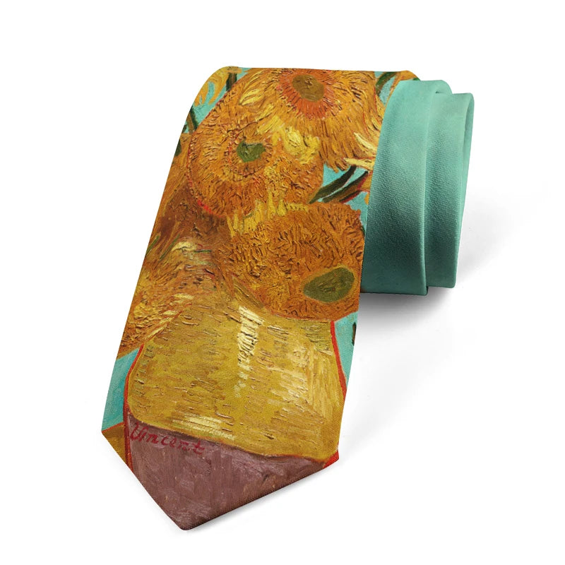 Retro Art Oil Painting Floral Print Tie Fashion Business Wedding Qme style5