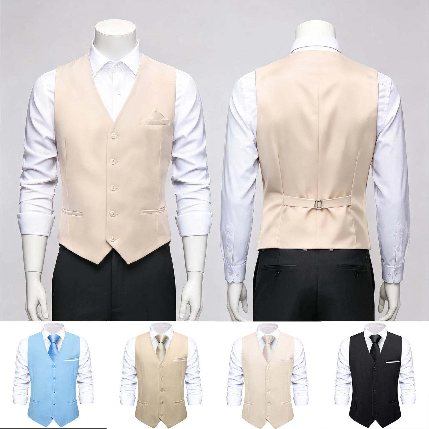 Slim Single Waistcoat Green or Yellow or Apricot or Pink or Black Blue Sleeveless Simple Formal Daily Vest Qme