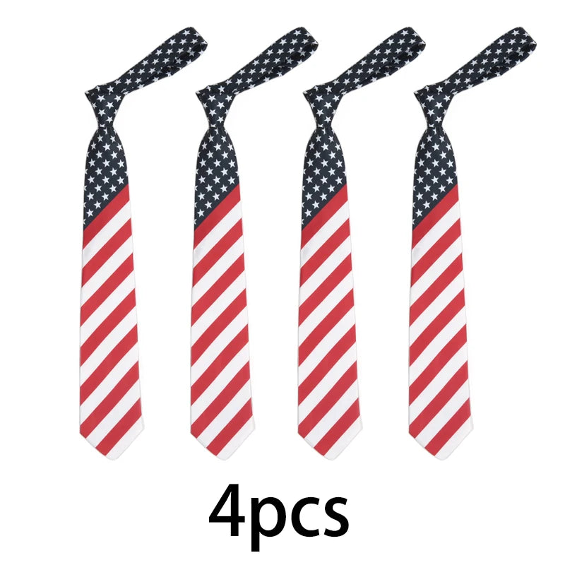 Star Striped American USA Tie Dacron Printing Flag Necktie Unisex Qme 4 pcs
