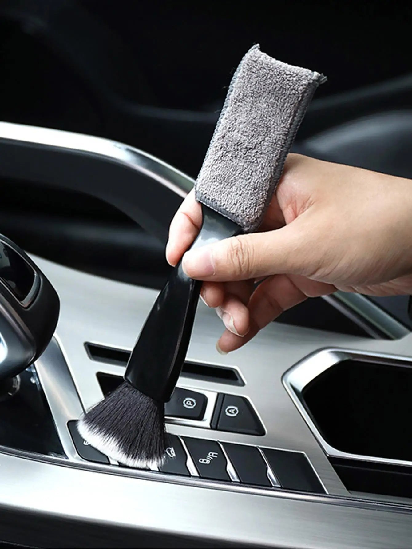 1 Car Air Conditioning Vent Cleaning Brush Interior Tool Dual Head Qme black