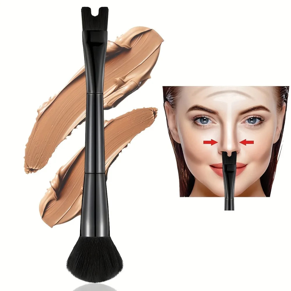 U-shape Nose Contour Brush Soft Synthetic Fiber Multi Use Precision Qme Black