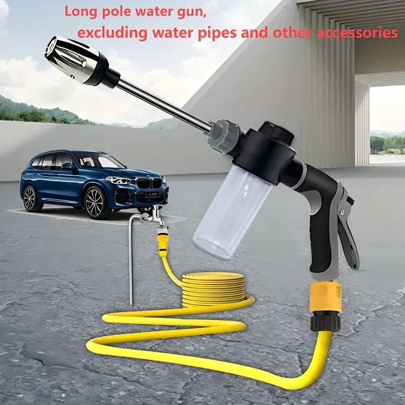 High-pressure long-handled multi-functional car wash gun with foam bottle, suitable for car washing, watering plants, Qme Water Gun Foam Pot