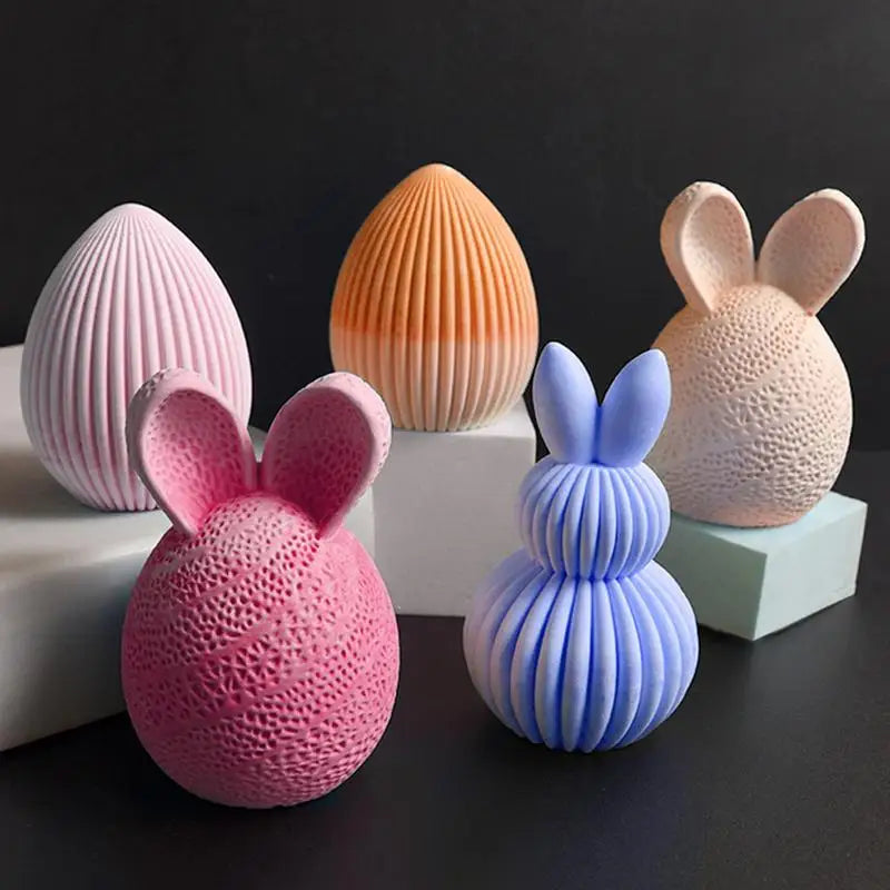 Ribbed Egg Rabbit Ear Candle Mold Aesthetic Silicone Mould Geometric Qme