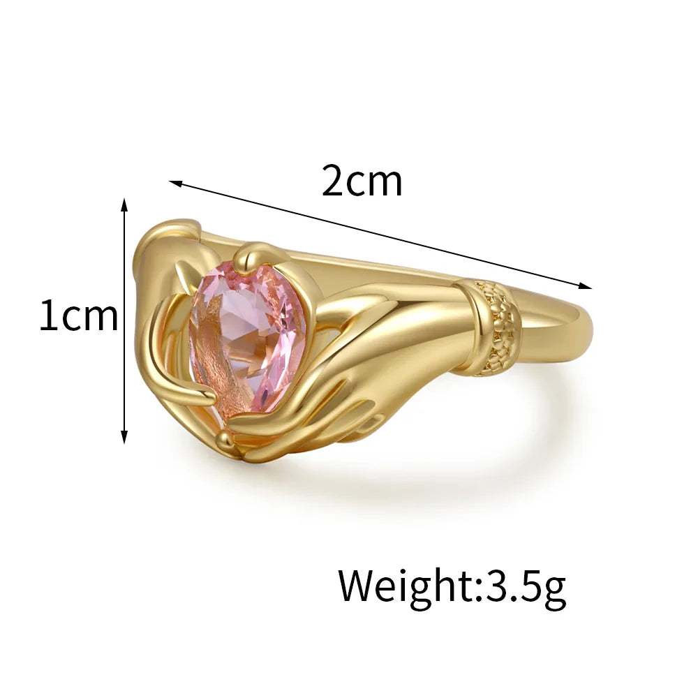 New Women Girls Hand Rizeable Ring Creative Love Hug Love Stone Ring Fashion Lady Open Ring Jewelry Gifts for Lovers Femme Qme