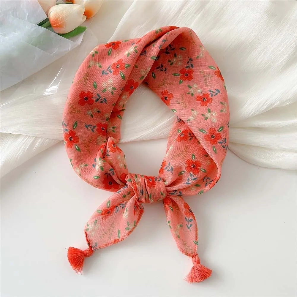 Neck Wrap Cotton-linen Square Scarf Fringed Breathable Hair Bandana Qme Style 6