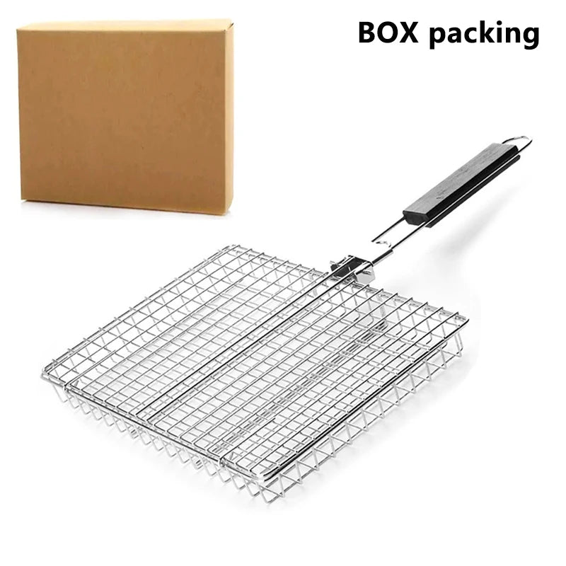 Non Stick Grilling Basket Grill Mesh Foldable 304 Stainless Steel BBQ Qme BOX packing