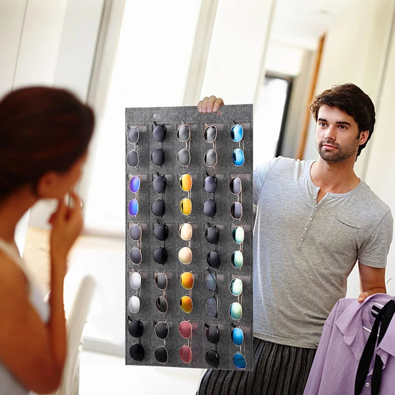 Wall Display 25 Slots Sunglasses Organizer Storage Sturdy Rope Felt Qme