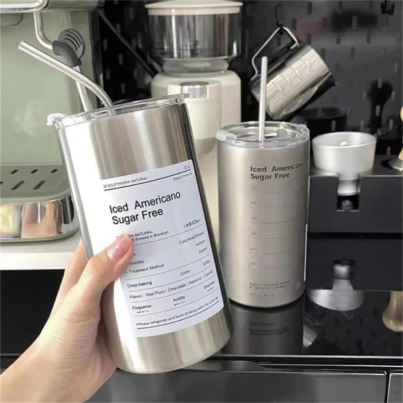 Thermos Portable Stainless Steel Coffee Cup Bottle Straw Insulation Qme