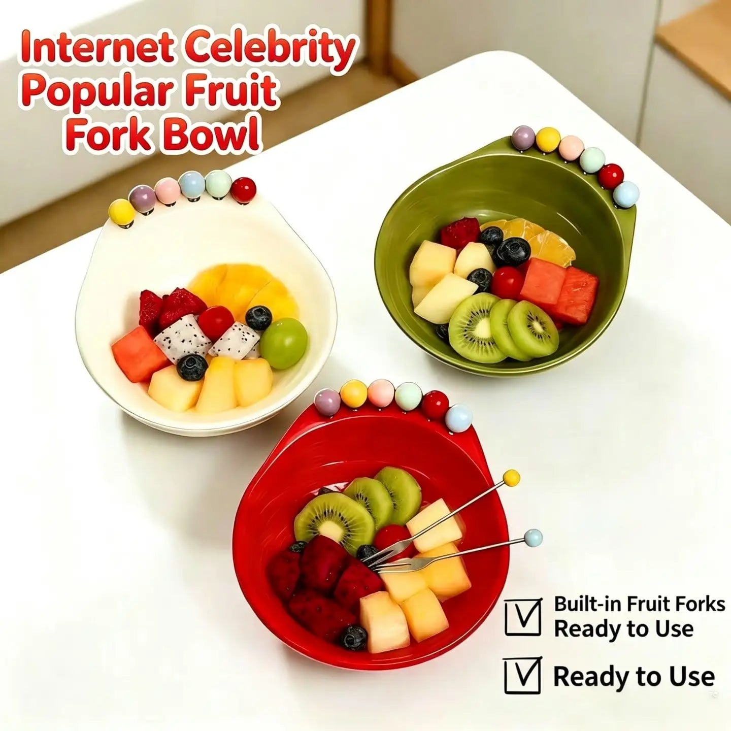 Large Fruit Bowl 6 Forks Creative Platter Adorable Stainless Steel Qme