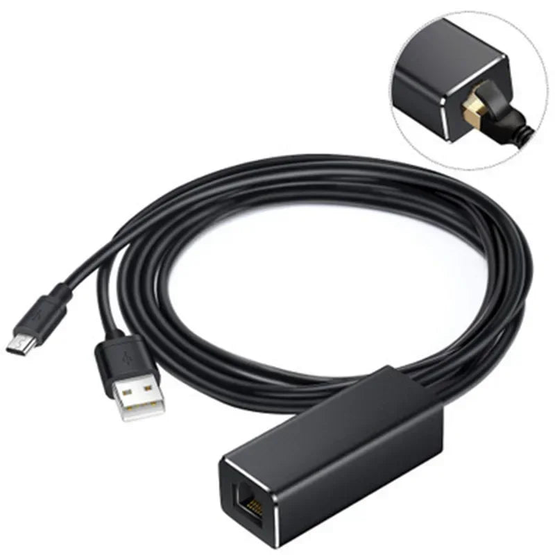 1pcs1m 3-in-1 Micro USB to RJ45 Adapter for Fire TV Stick - 480Mbps LAN Ethernet Card w/USB Power Supply 100M Network Qme black 1pcs
