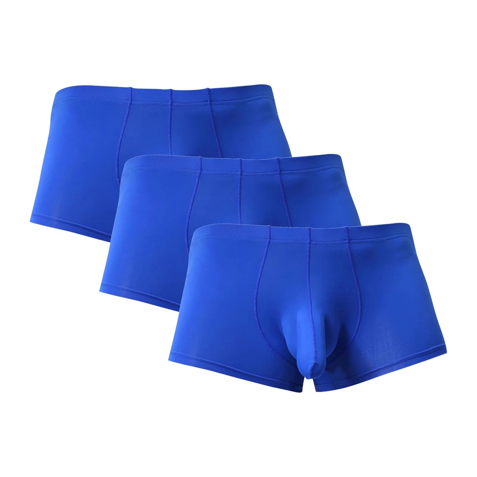 3PC Lightweight Daily Comforatble Elastic Waist Boxers Men's Sexy Solid Elephant Nose Comfortable Underwear Boxer Pants Qme Blue XL