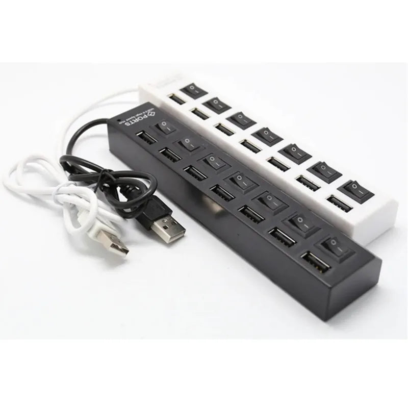 2pcs USB HUB Splitter 4/7 Ports with Switch 2.0 Hub High Speed Data Transfer for Laptop PC External Expansion Adapter Qme