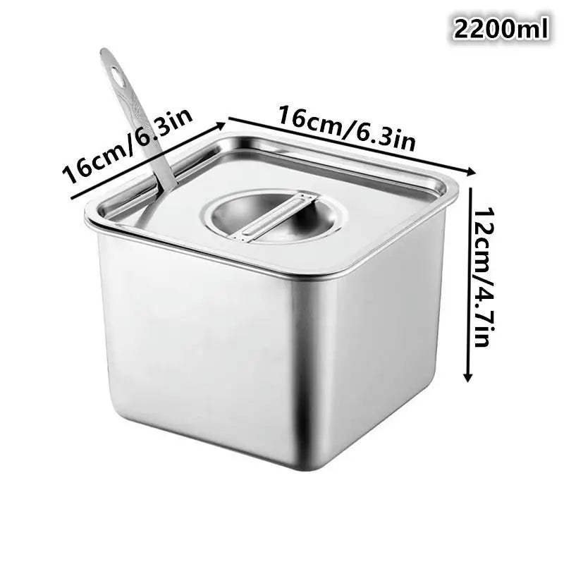 Stainless Steel Tank Box Cover Kitchen Oil Basin Square Barrel Qme 16cm