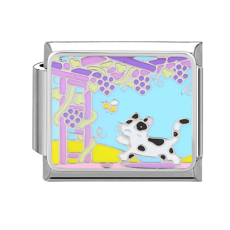 Cute Colored Love Heart Cat Italian Charm Fit Stainless Steel Women
