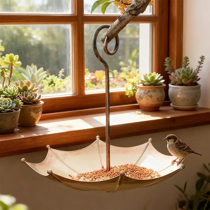Heavy Duty Iron Hanging Bird Feeder Container Outdoor Large Tray Qme one size Gold