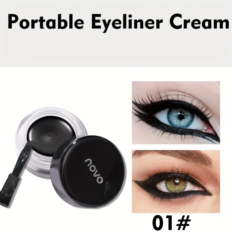Portable Gel Eyeliner Black and Brown, Water Proof Smudge Proof Eyeliner Cream, Quick Drying Last for All Day Long Brow Eyeliner Qme