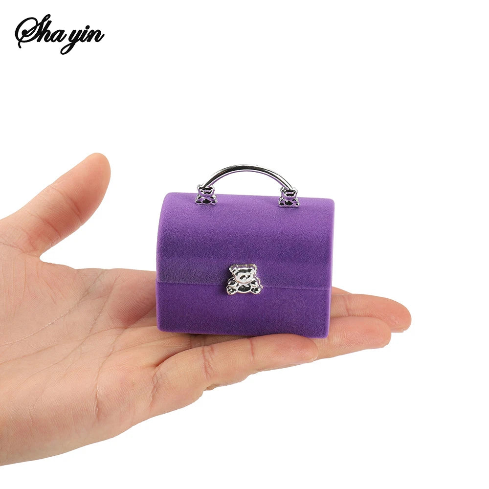 1 Piece Small Jewelry Box Velvet wedding Ring box Necklace Display Box Cute Bear Gift box Container Case for Jewelry Packaging Qme